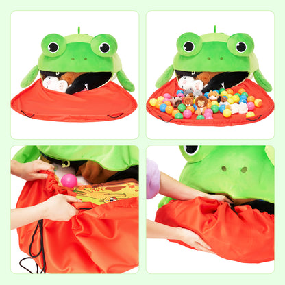 Frog Shaped Toy Storage Bag with Tongue Sticking Out Play Mat