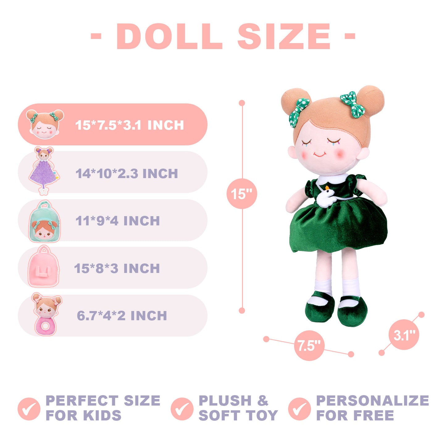 Personalized Dark Green Doll and Backpack