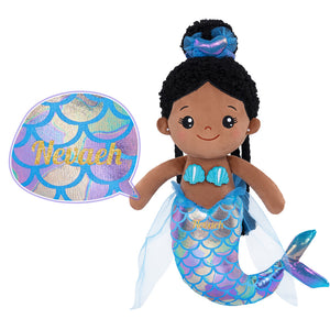 Personalized Deep Skin Tone Fantasy Mermaid Plush Baby Girl Doll