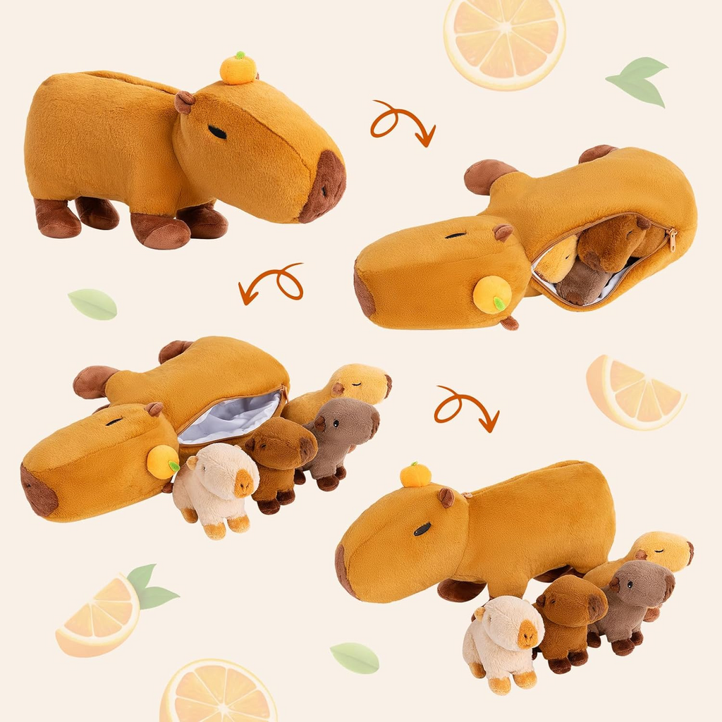 Capybara Family with 4 Babies Plush Playset Animals Stuffed Gift Set