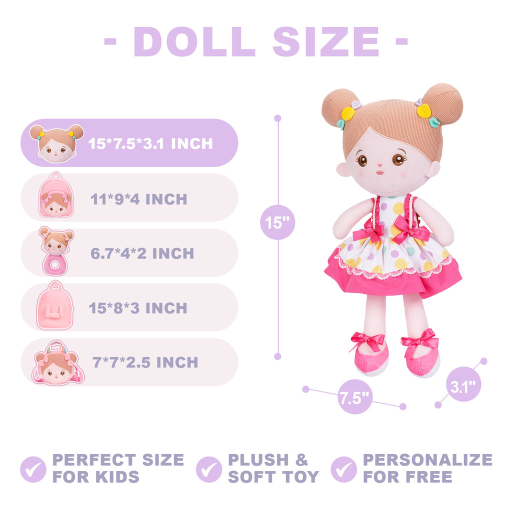 Personalized Pink Polka Dot Skirt Plush Rag Baby Doll