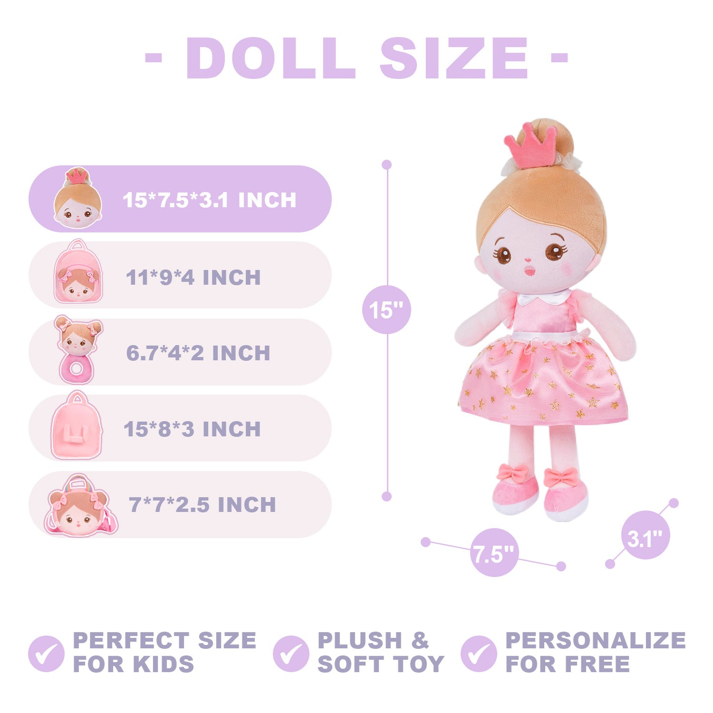 Personalized Pink Princess Plush Baby Girl Doll