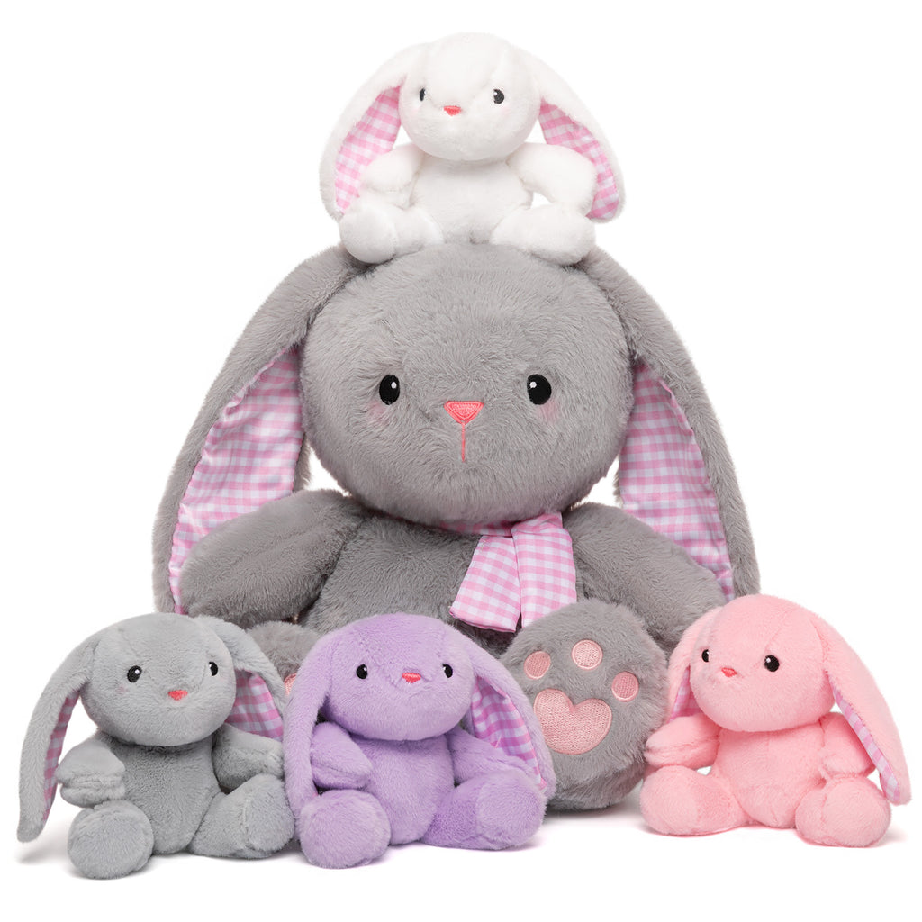 Rabbit Family with 4 Babies Plush Playset Animals Stuffed Gift Set for Toddler