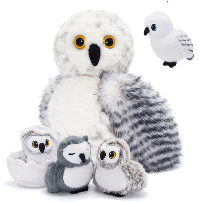 Owl Plush Stuffed Animal with 4 Babies-With rotatable head