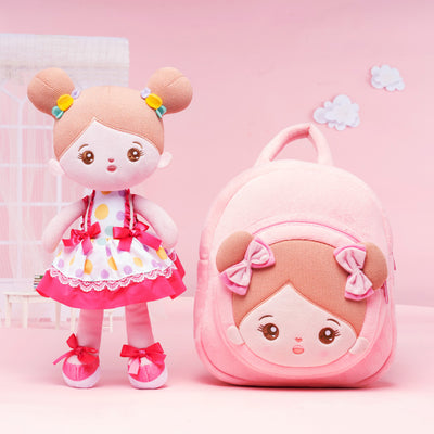 Personalized Pink Dot Girl Doll + Backpack