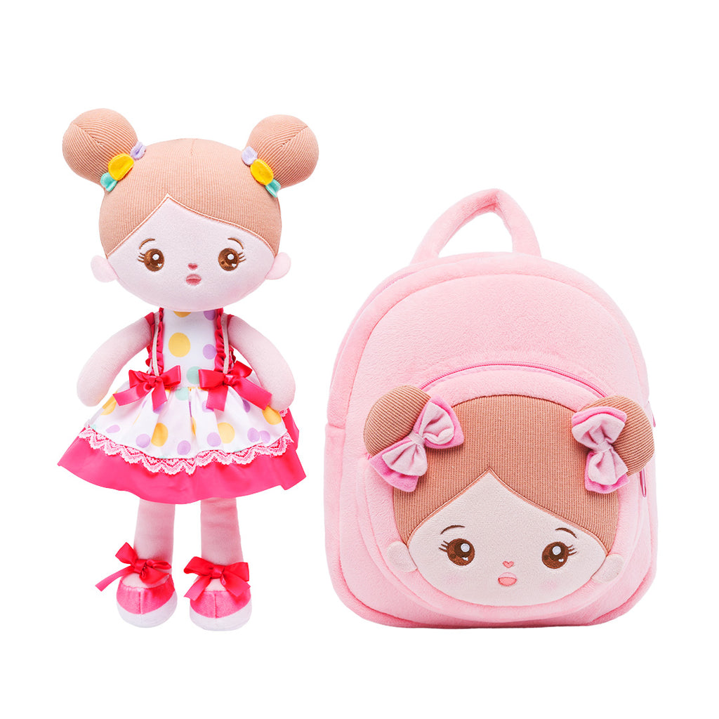 Personalized Pink Dot Girl Doll + Backpack