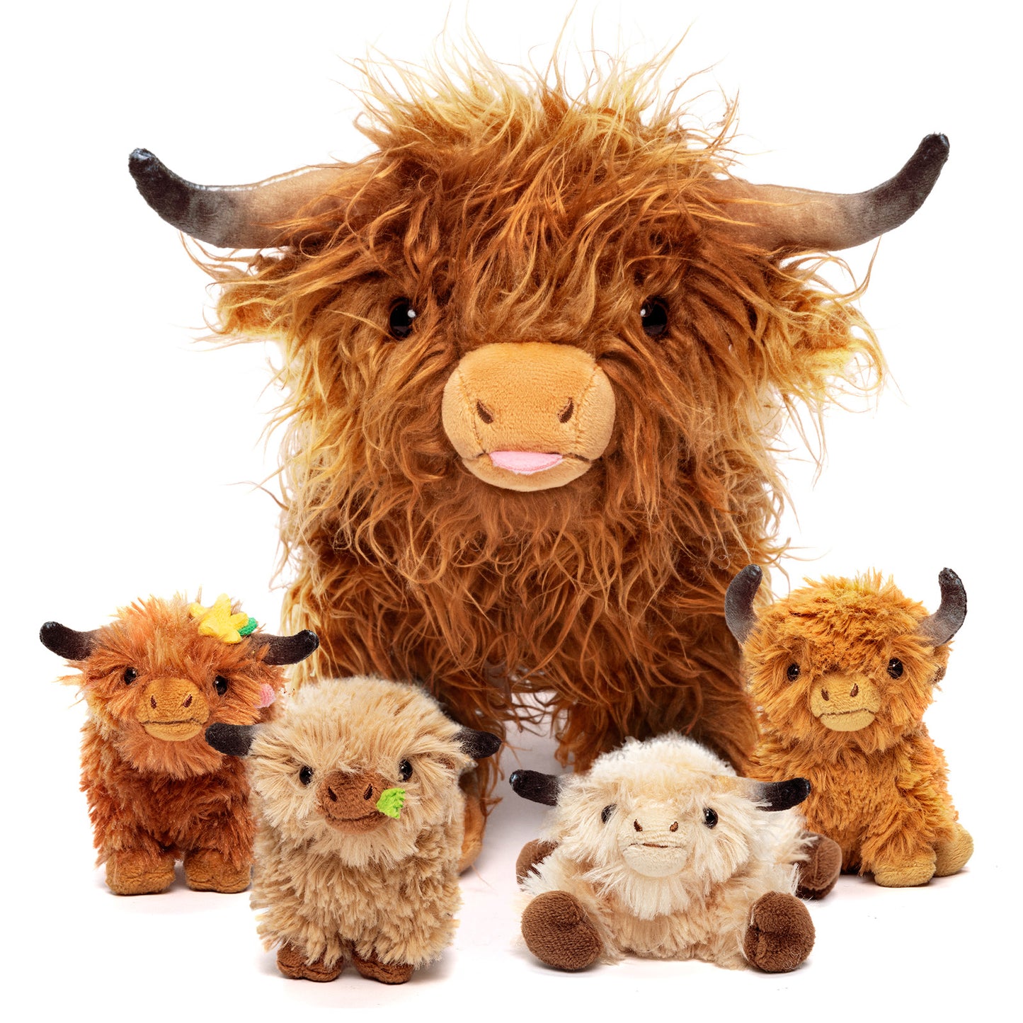 Scottish Highland Cow Cattle Stuffed Animal with 4 Calves