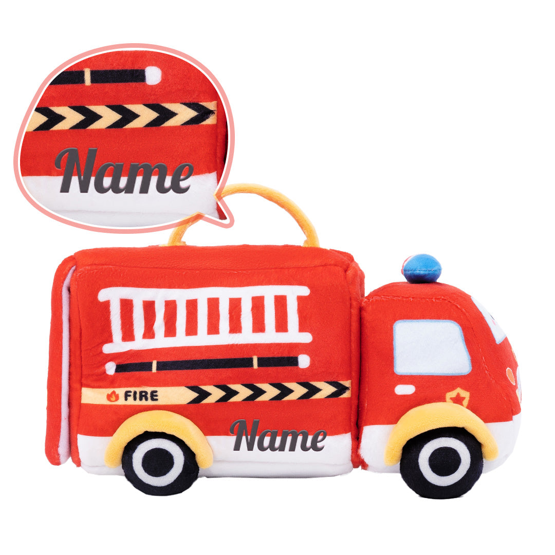 Personalized Baby's First Fire Truck Plush Playset Sensory Toy Gift Set