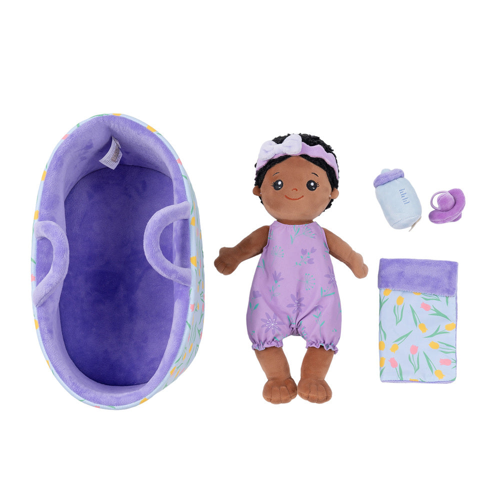 Personalized Deep Skin Tone Plush Mini Baby Girl Doll With Changeable Outfit