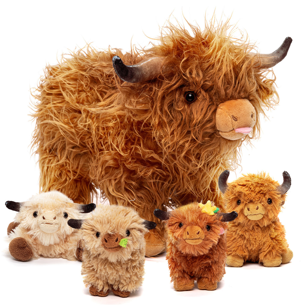 Ouozzz Scottish Highland Cow Cattle Stuffed Animals with 4 Babies Highland Cattle Inside Tummy Highland Cattle Plush for Toddlers and Adults Alike GB.ouozzzshop