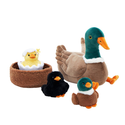 Mallard Dabbling Duck Plush Stuffed With 4 Ducklings in Nest