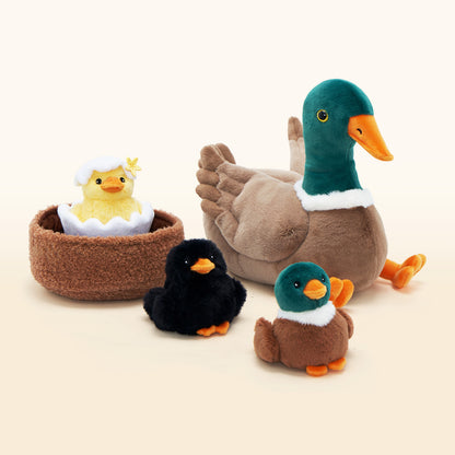 Mallard Dabbling Duck Plush Stuffed With 4 Ducklings in Nest