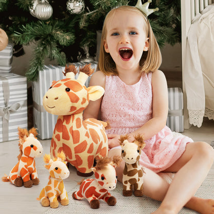 Giraffe Family Plush Toy Set With 4 Baby Giraffes