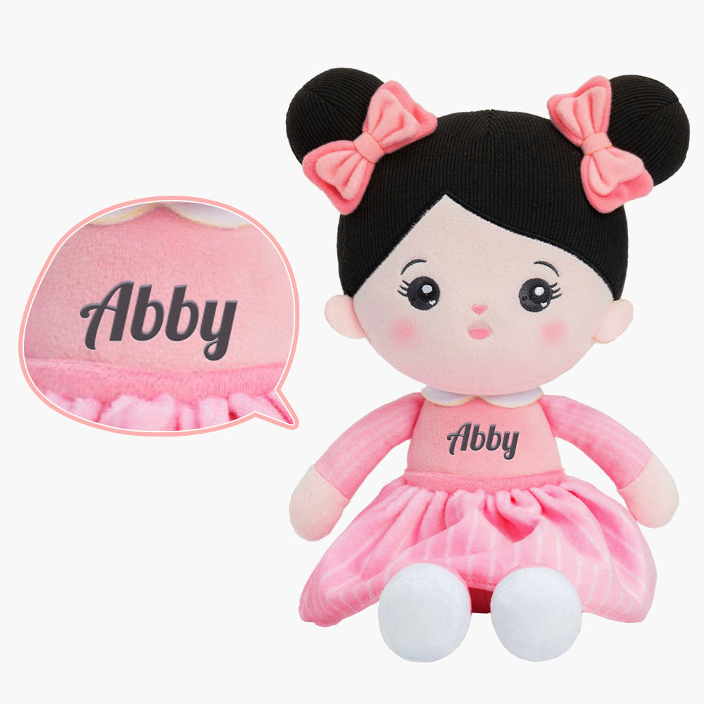 Personalized Abby Black Hair Girl Doll - Pink & Red