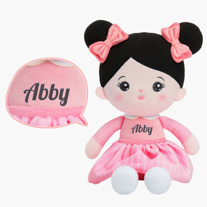 Personalized Pink Outfit & Black Hair Girl Doll + Backpack