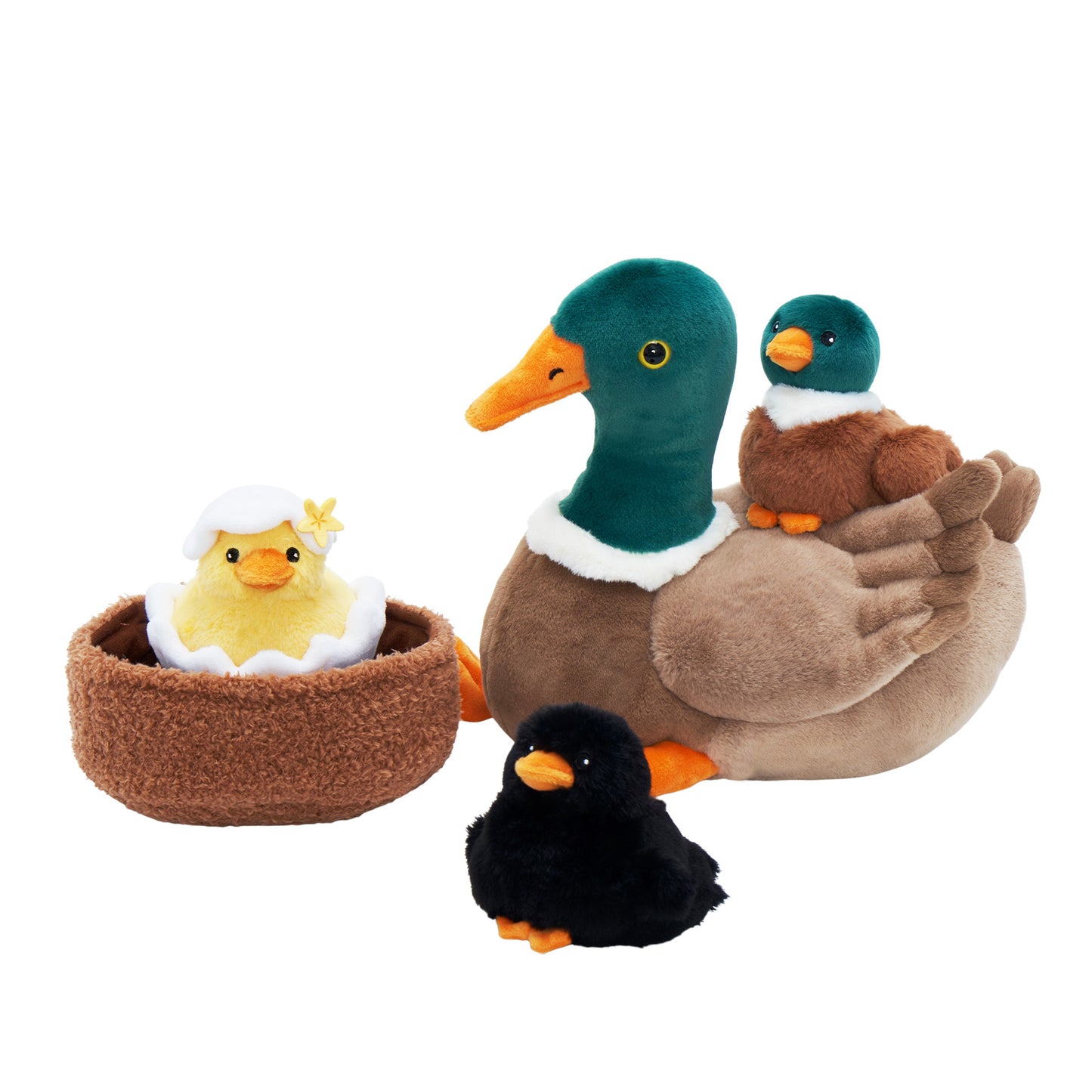Mallard Dabbling Duck Plush Stuffed With 4 Ducklings in Nest
