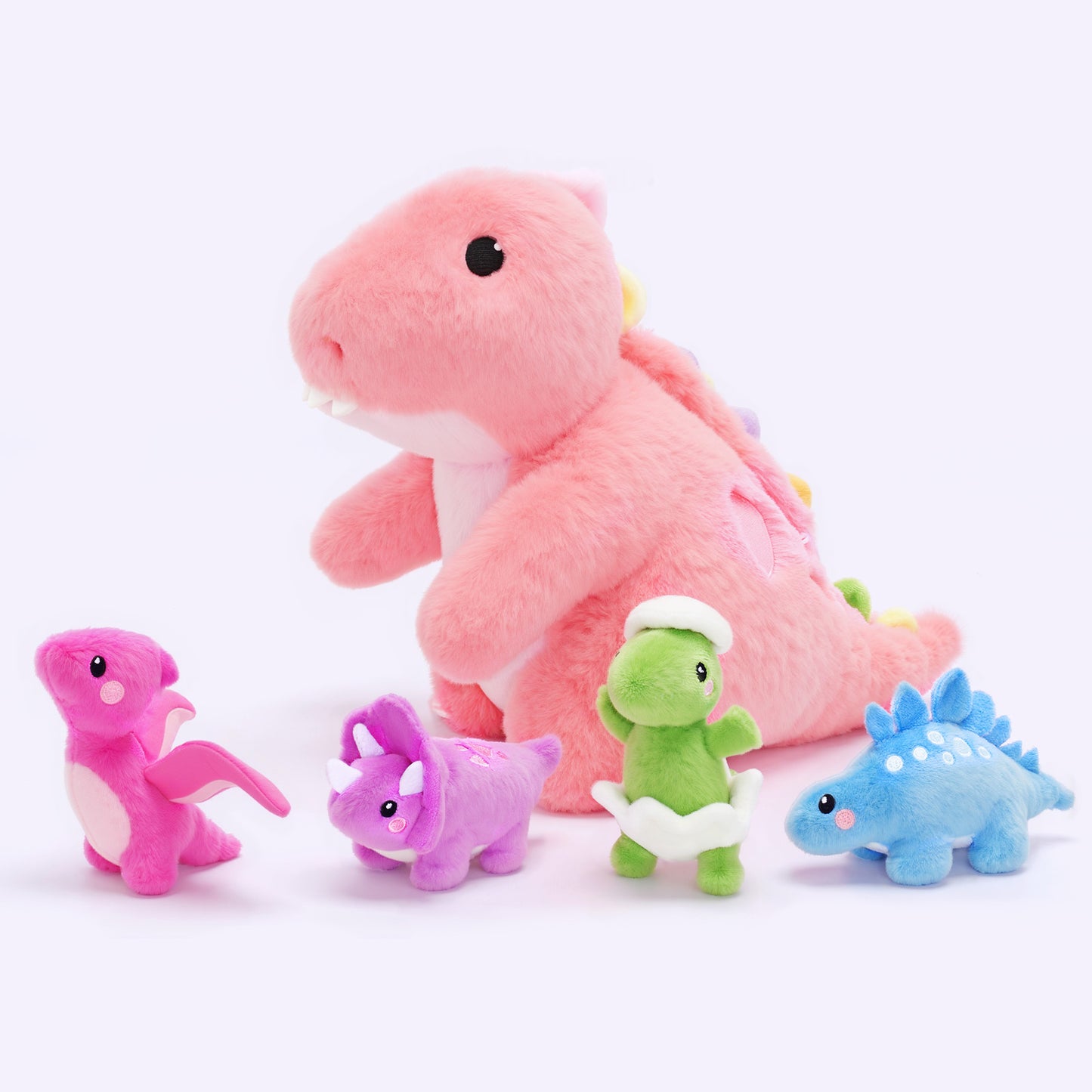 Pink T Rex Dinosaur Plush Toy with Babies, with Crossbody Strap