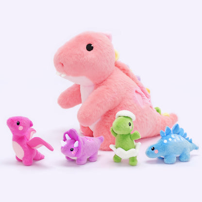 Pink T Rex Dinosaur Plush Toy with Babies, with Crossbody Strap