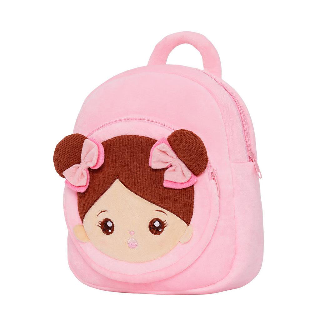 Personalized Plush Backpack Pink with Brown Skin Open Eyes