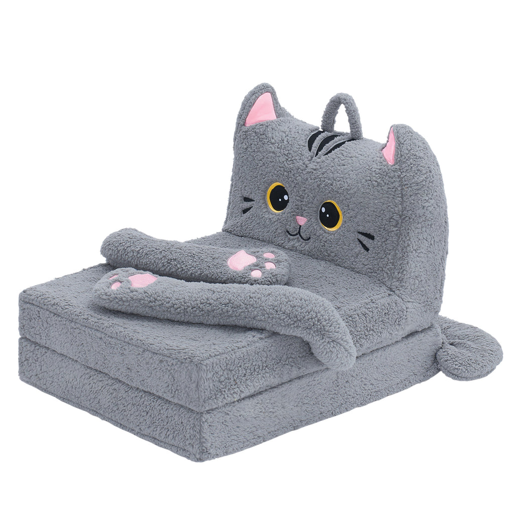 Foldable Animal Grey Cat Pattern Polar Fleece Children Sofa