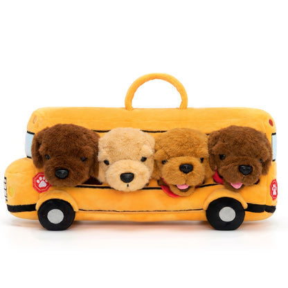 Personalised Plush Golden Retriever Puppy School Bus Playset (5-Piece Set)