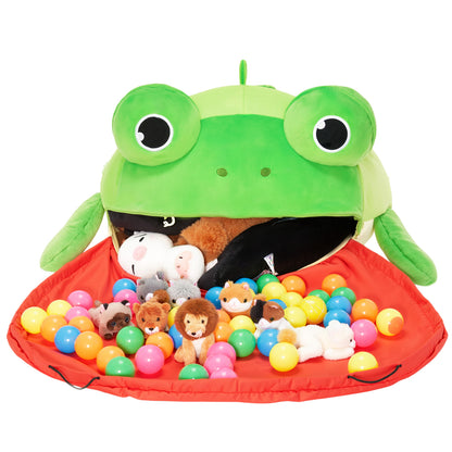 Frog Shaped Toy Storage Bag with Tongue Sticking Out Play Mat