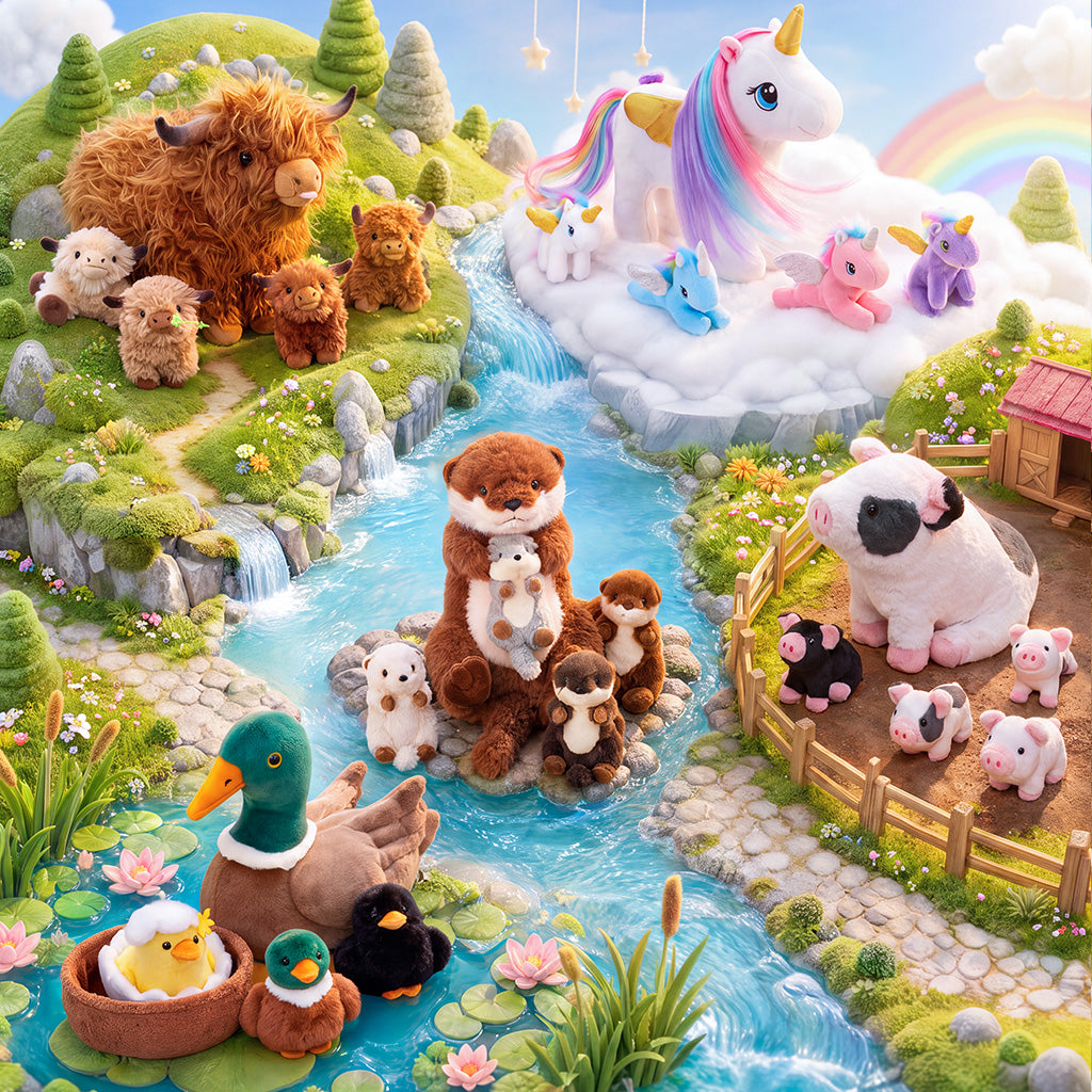 Plush Stuffed Animal Family Toy Set -  14 Themes