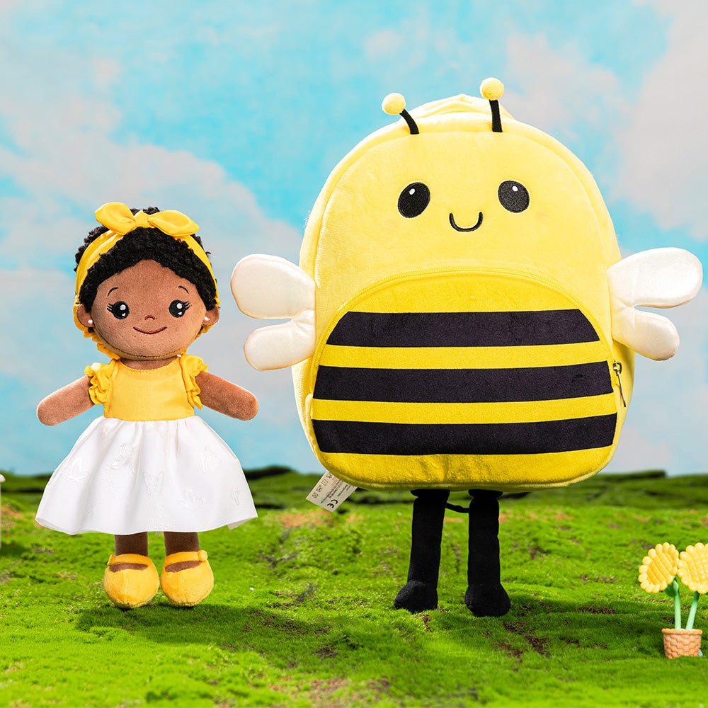 Personalized Deep Skin Tone Plush Doll & Backpack Giftset