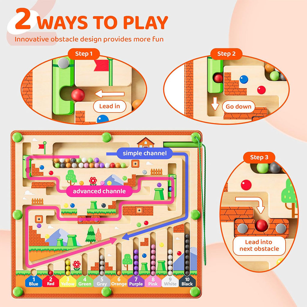 Magnetic Maze Montessori Wooden Puzzle Activity Board Toys for 3+ Year Old