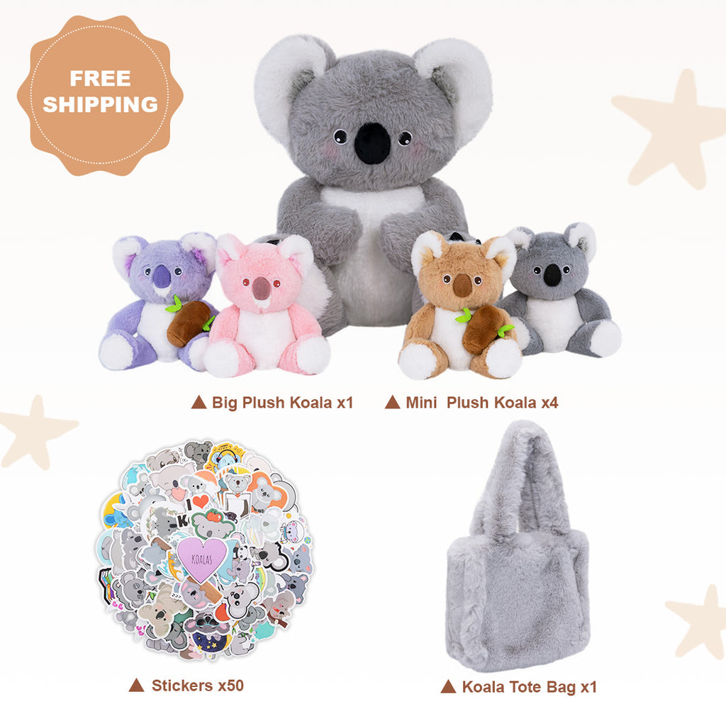 Koala Family with 4 Babies Plush Playset Animals Stuffed Gift Set