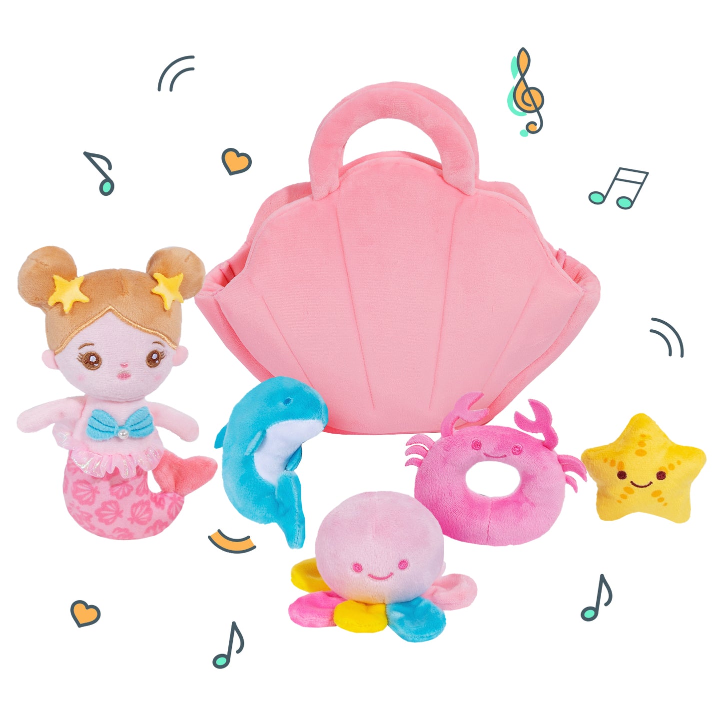 Personalized Baby's First Mermaid Shell Bag Sensory Toy Plush Playset