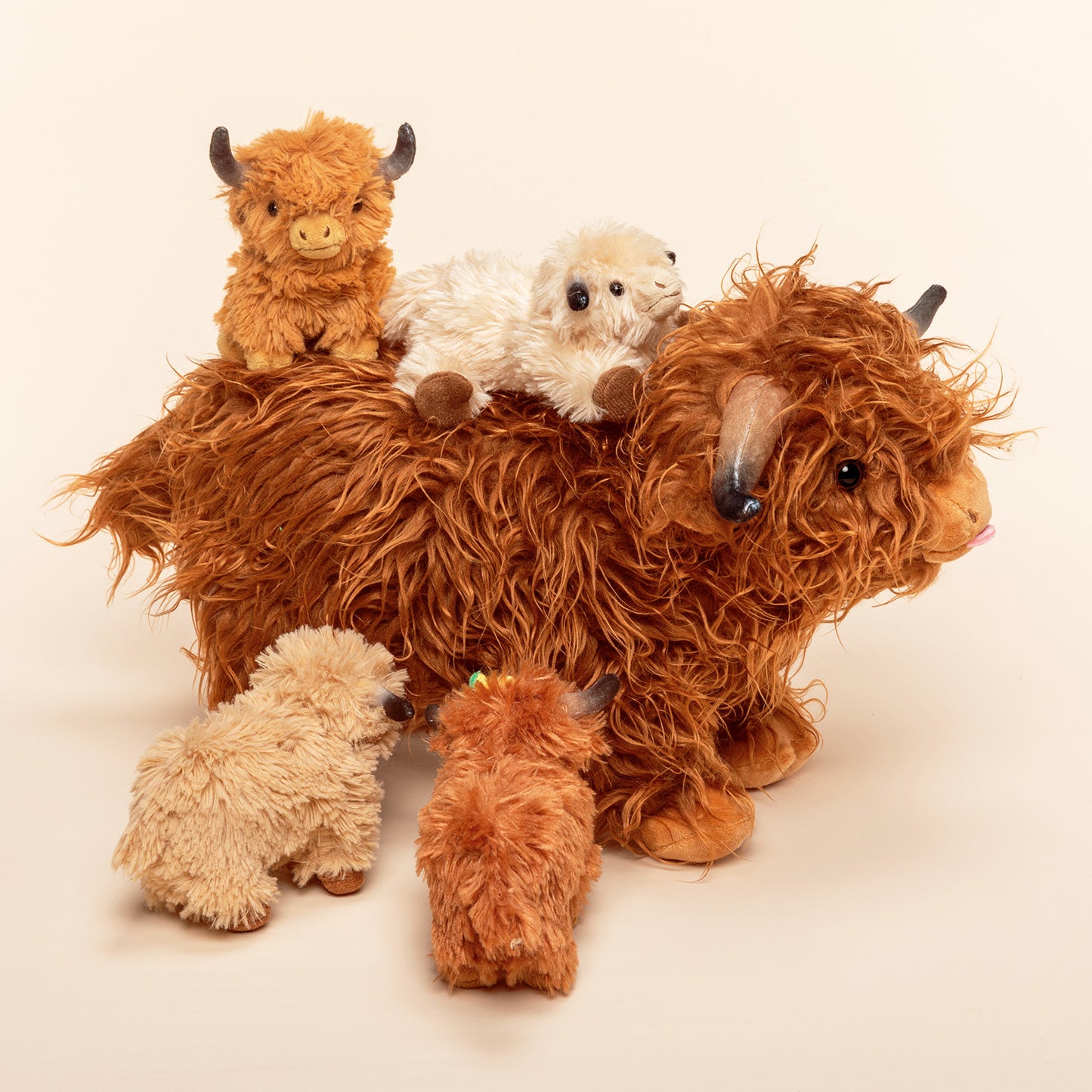 Scottish Highland Cow Cattle Stuffed Animal with 4 Calves