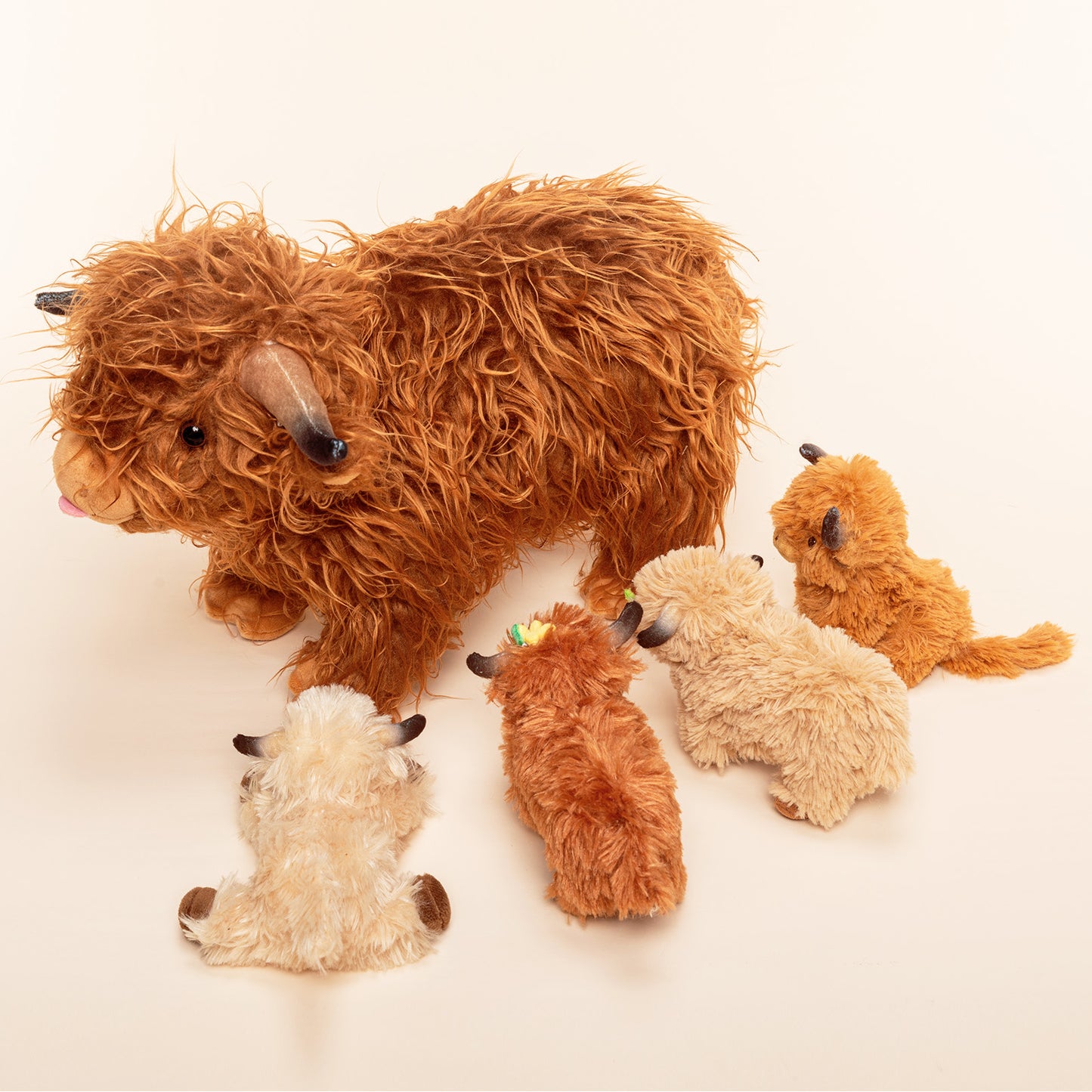 Scottish Highland Cow Cattle Stuffed Animal with 4 Calves
