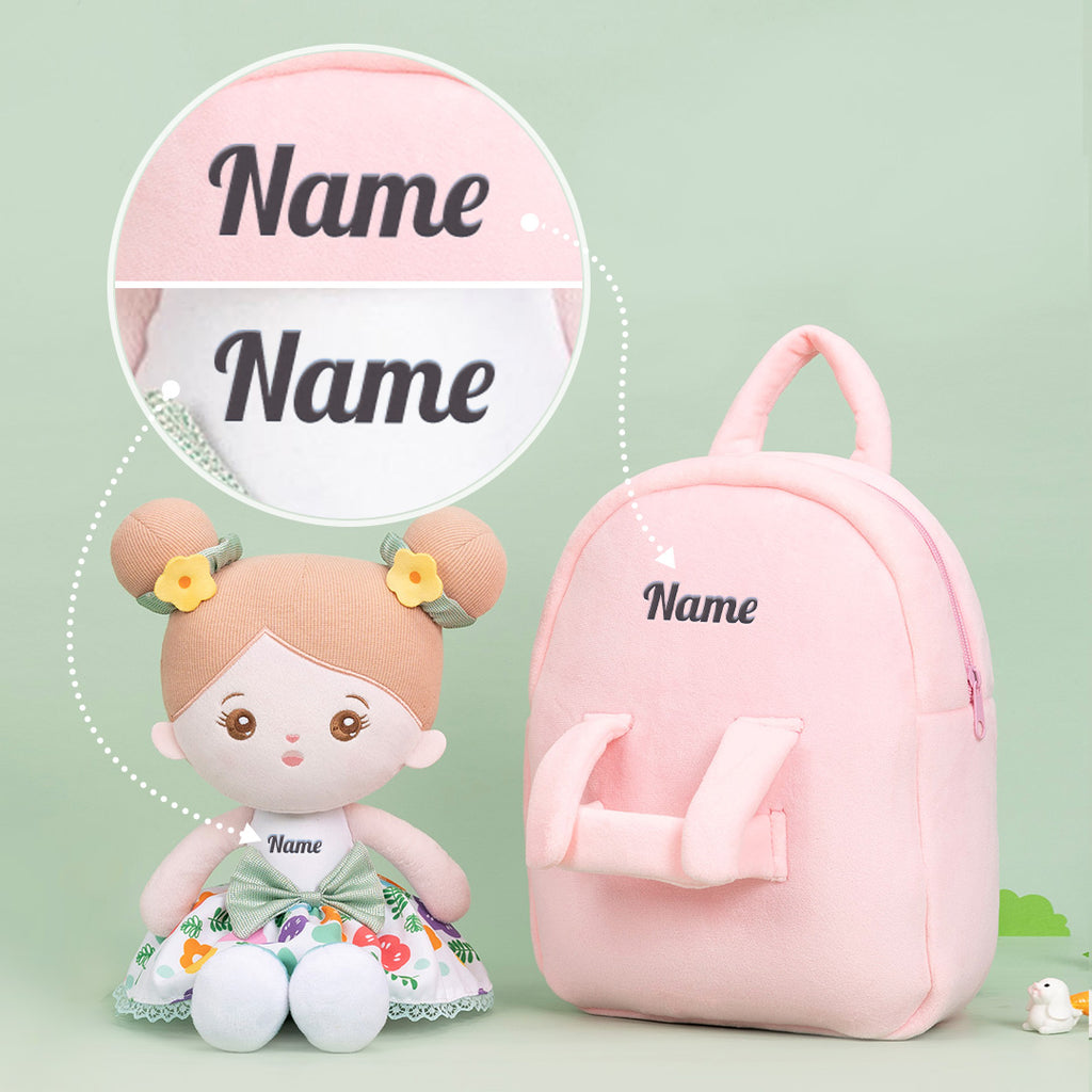 Personalized Green Floral Girl Plush Doll