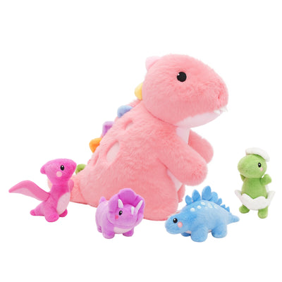 Pink T Rex Dinosaur Plush Toy with Babies, with Crossbody Strap