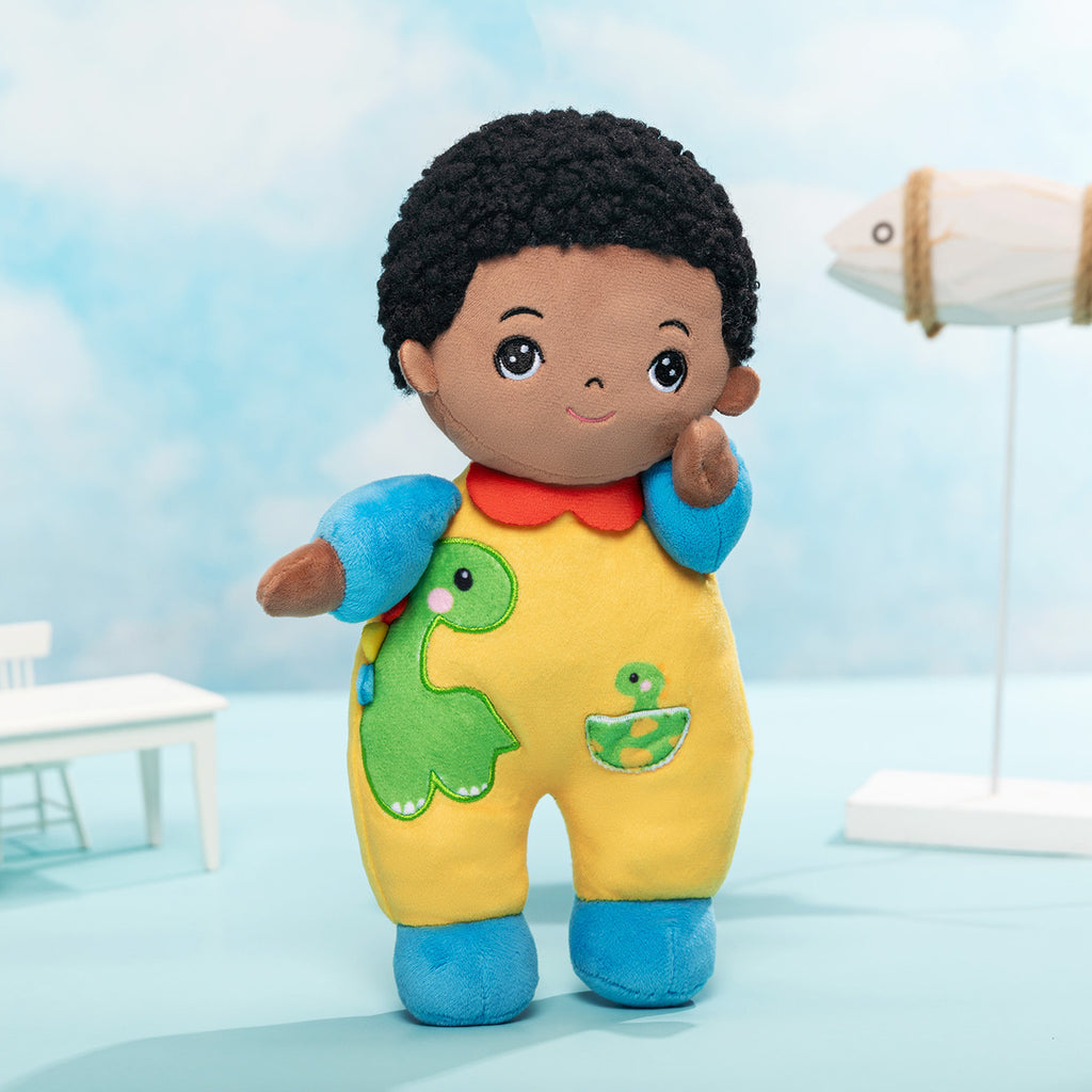 Personalized Dark Skin Dinosaur Mini Plush Baby Boy Doll