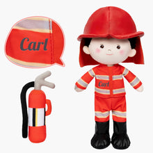 Load image into Gallery viewer, Personalized Firemen Plush Baby Boy Doll + Backpack