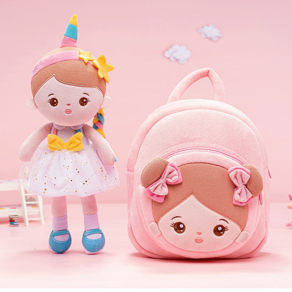 Personalized Abby White Unicorn Girl Doll + Backpack