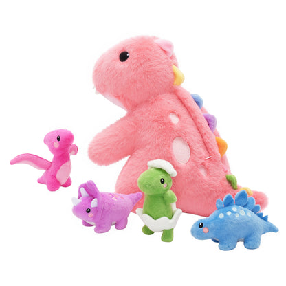 Pink T Rex Dinosaur Plush Toy with Babies, with Crossbody Strap