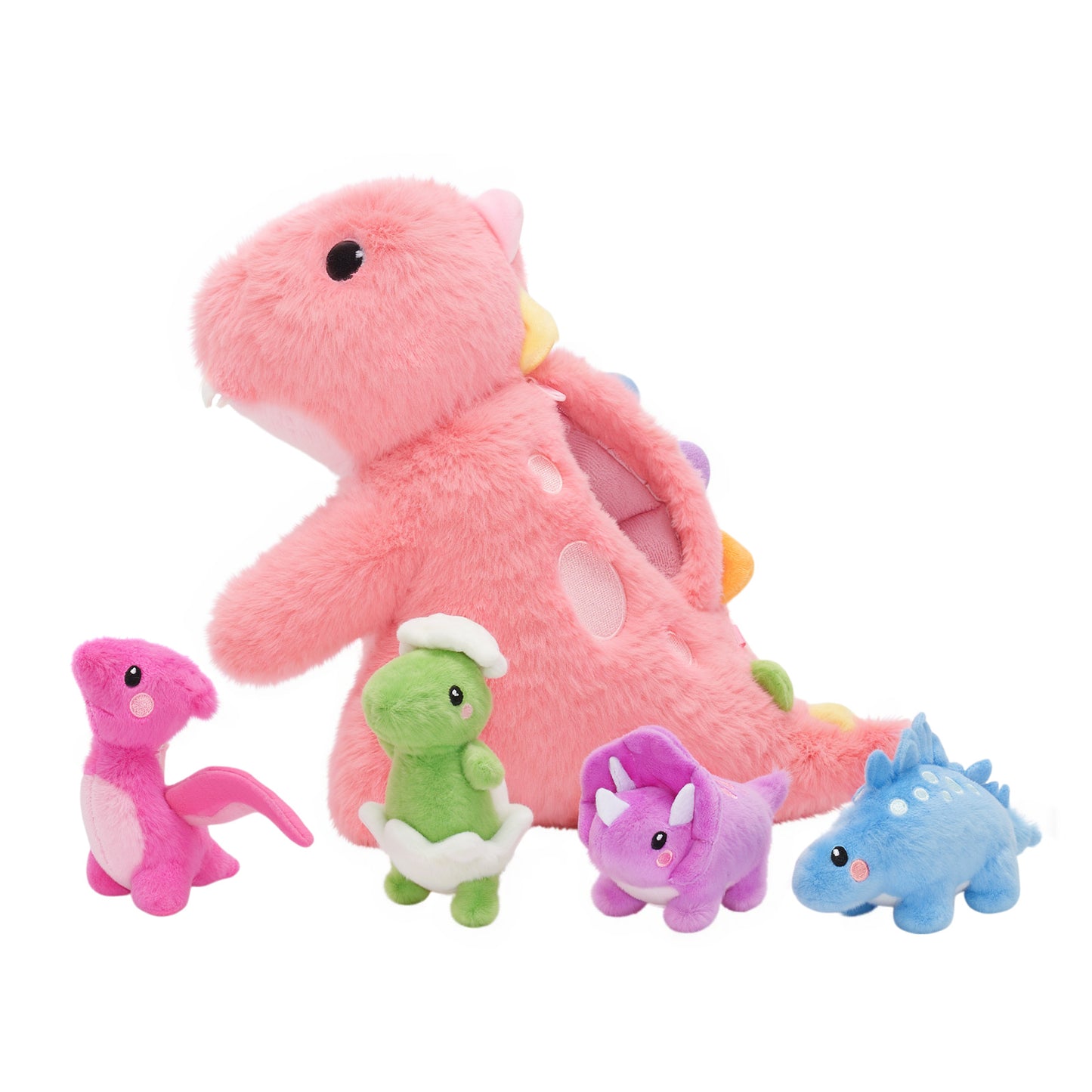 Pink T Rex Dinosaur Plush Toy with Babies, with Crossbody Strap