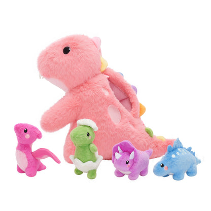 Pink T Rex Dinosaur Plush Toy with Babies, with Crossbody Strap