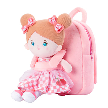 Personalized Pink Plush Backpack with Doll Carrier