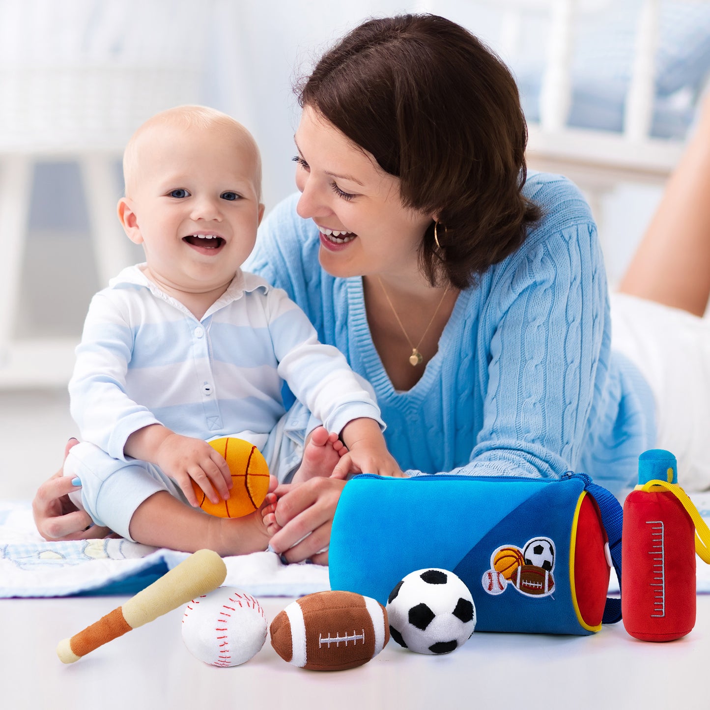 Personalized Baby's First Sports Bag Plush Playset Sensory Toys Set