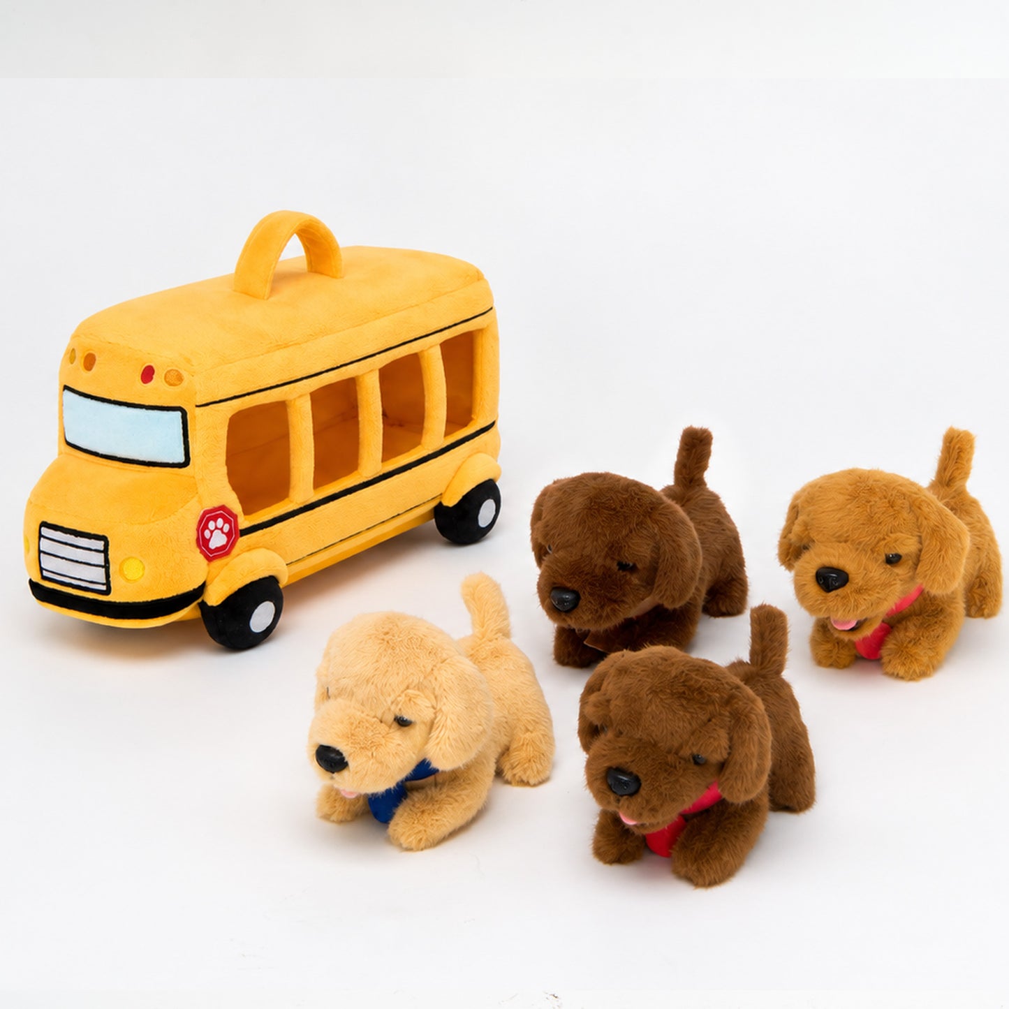 Personalised Plush Golden Retriever Puppy School Bus Playset (5-Piece Set)