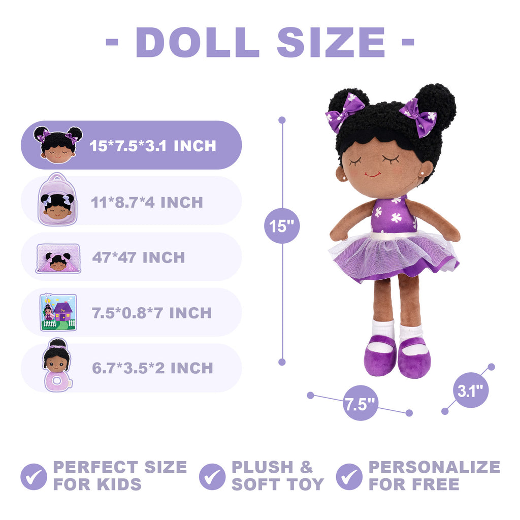 Personalized Purple Deep Skin Tone Plush Dora Doll