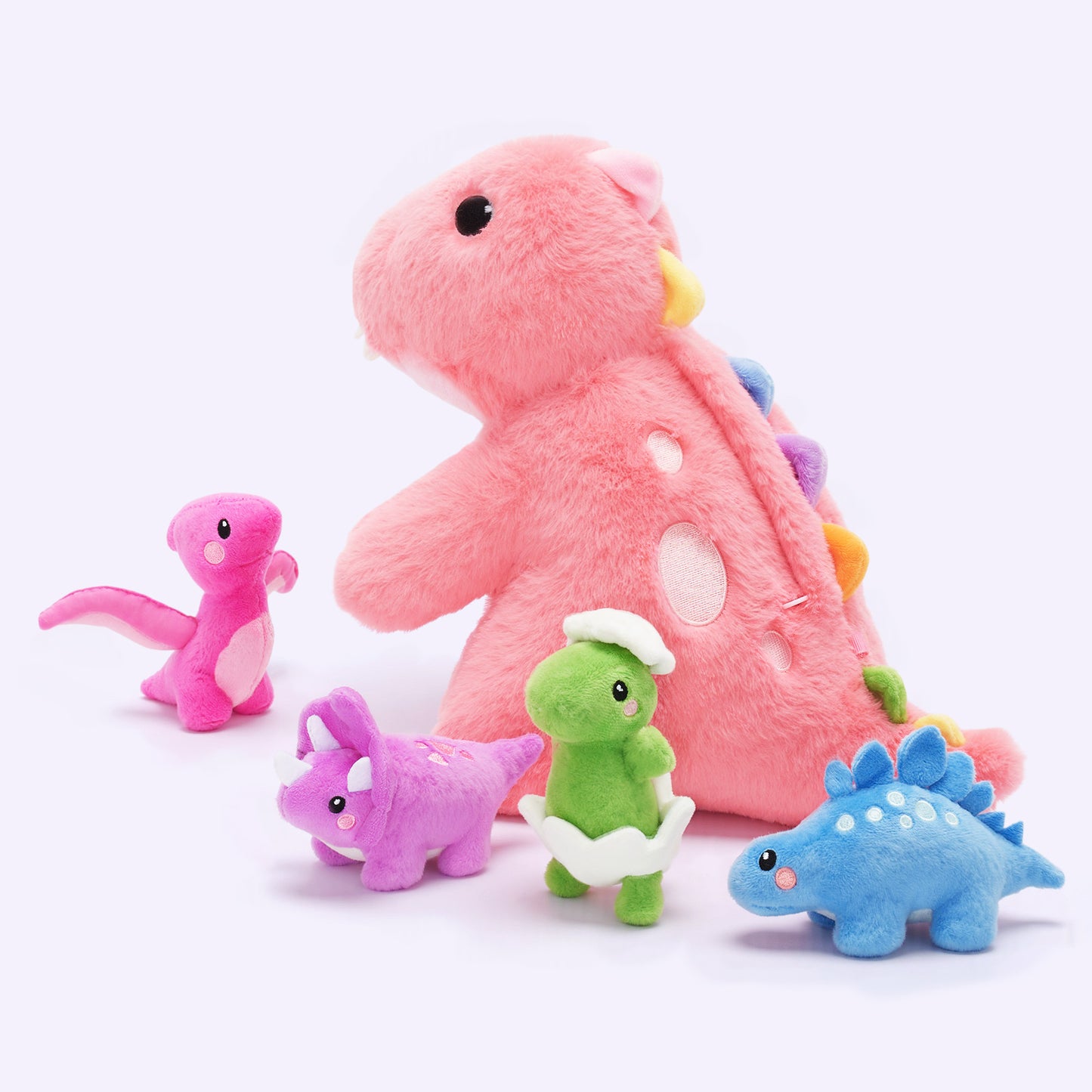 Pink T Rex Dinosaur Plush Toy with Babies, with Crossbody Strap