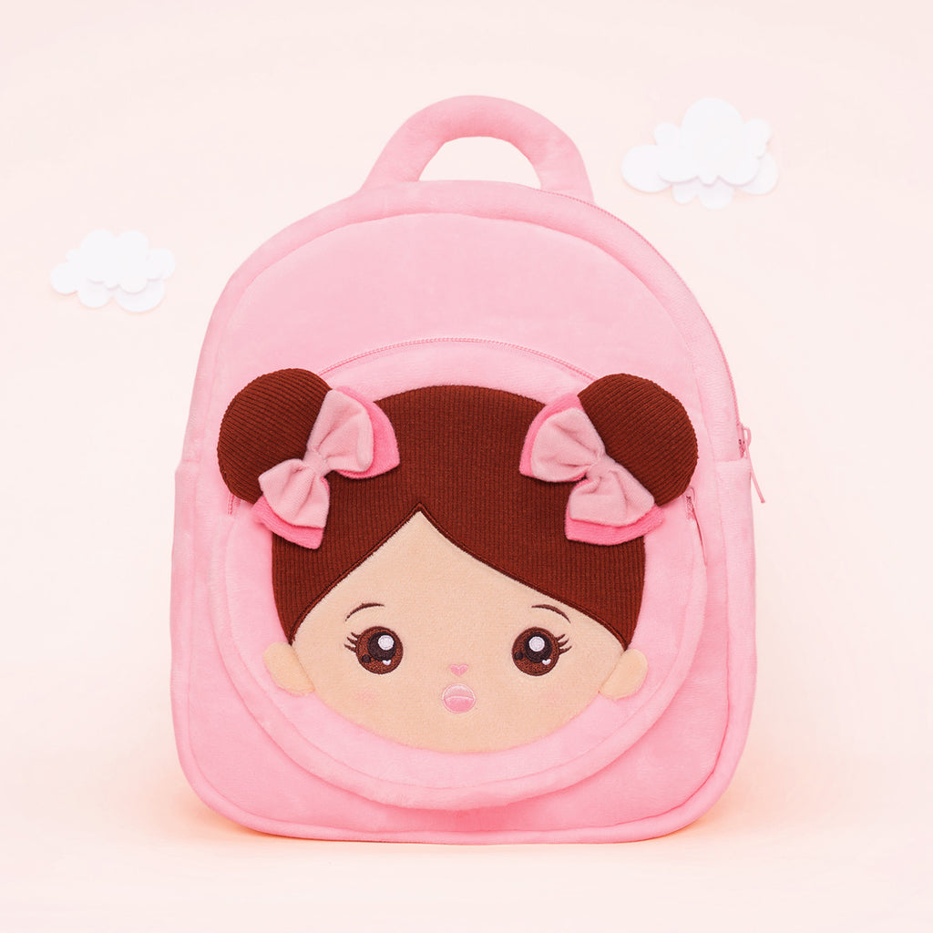 Personalized Plush Backpack Pink with Brown Skin Open Eyes