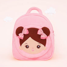 Load image into Gallery viewer, Personalized Plush Backpack Pink with Brown Skin Open Eyes