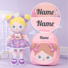 Load image into Gallery viewer, Personalized Purple Floral Dress Blue Eyes Plush Baby Girl Doll