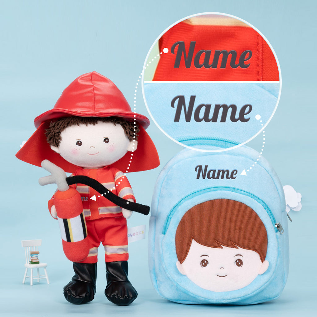 Personalized Firemen Plush Baby Boy Doll